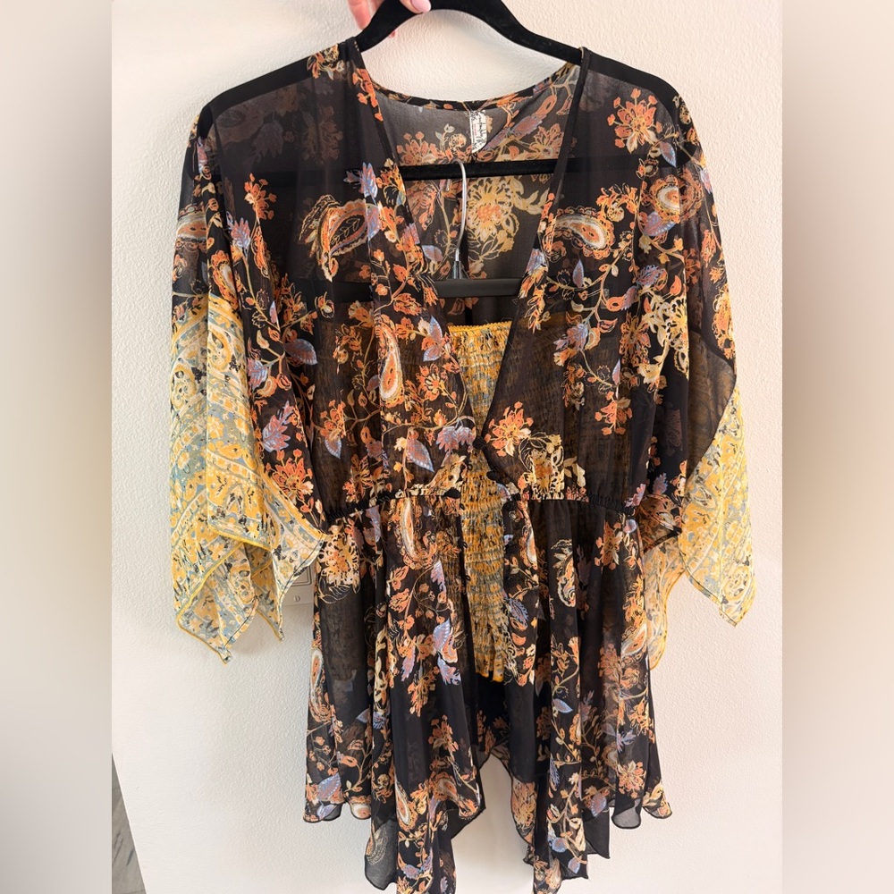Free people intimacy - Floral Sheer Black and Yellow Women's Top size small